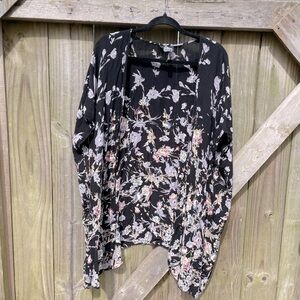 Angie Boho Lightweight Black Floral Kimono Cardigan